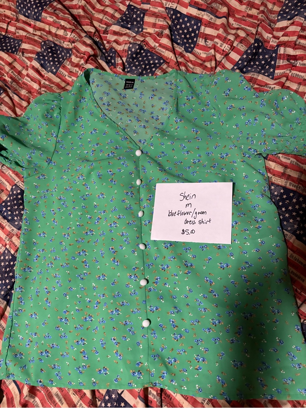 SHEIN Green Short-Sleeve Button Front Floral Kids Top